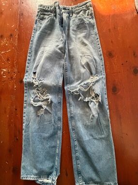 H&M Light Blue High Rise Ripped Jeans